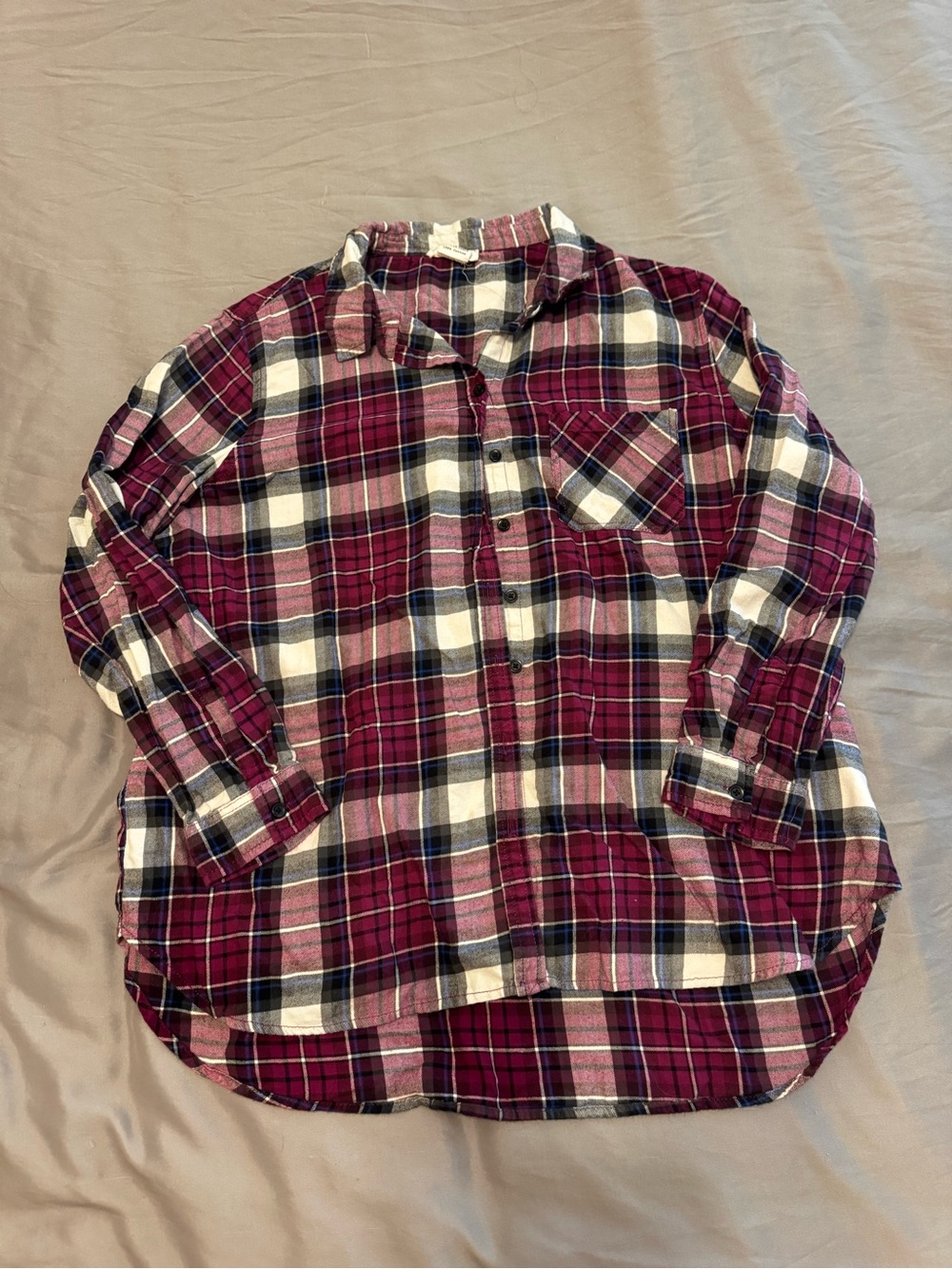 beachlunchlounge Plaid Button-Down Shirt - Maroon, Blue, White & Black
